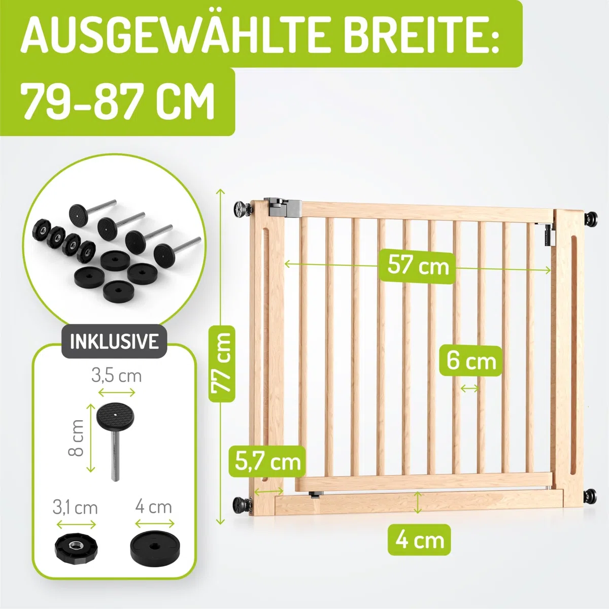 BOMI Kindertreppenschutzgitter aus Buchenholz PEFC geprüft 79-87 cm Ohne Bohren 90° Stop XXL-Tür