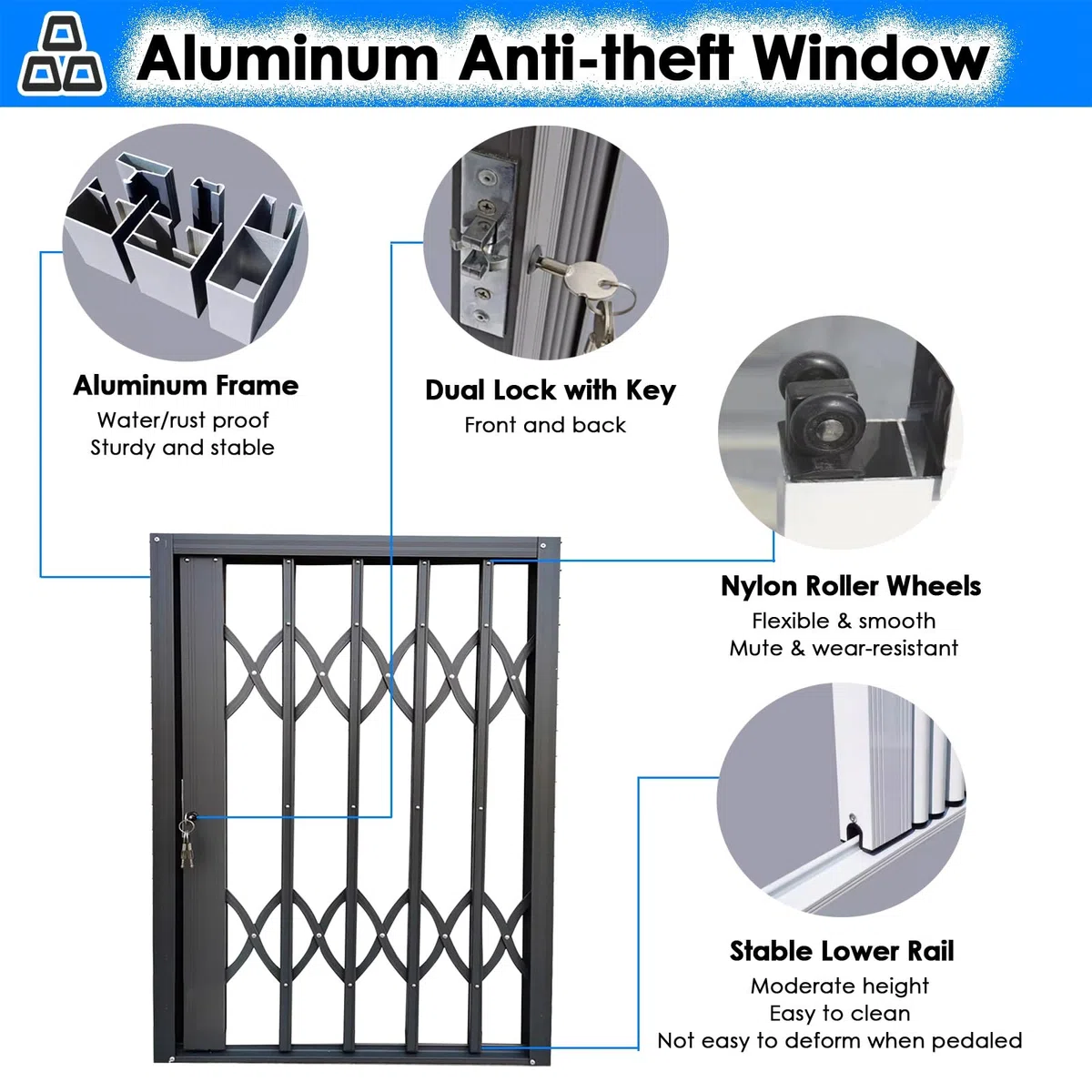 PEYNIR Fenstergitter Einbruchschutz Haustürschutz für Hunde/Kinder, Abschließbar Aluminium Einbruchschutz, Falt-Schiebe- Sicherheits-Fensterzaun, 50–230 cm, individuelle Höhe(Dark Grey,W170 x H220cm)