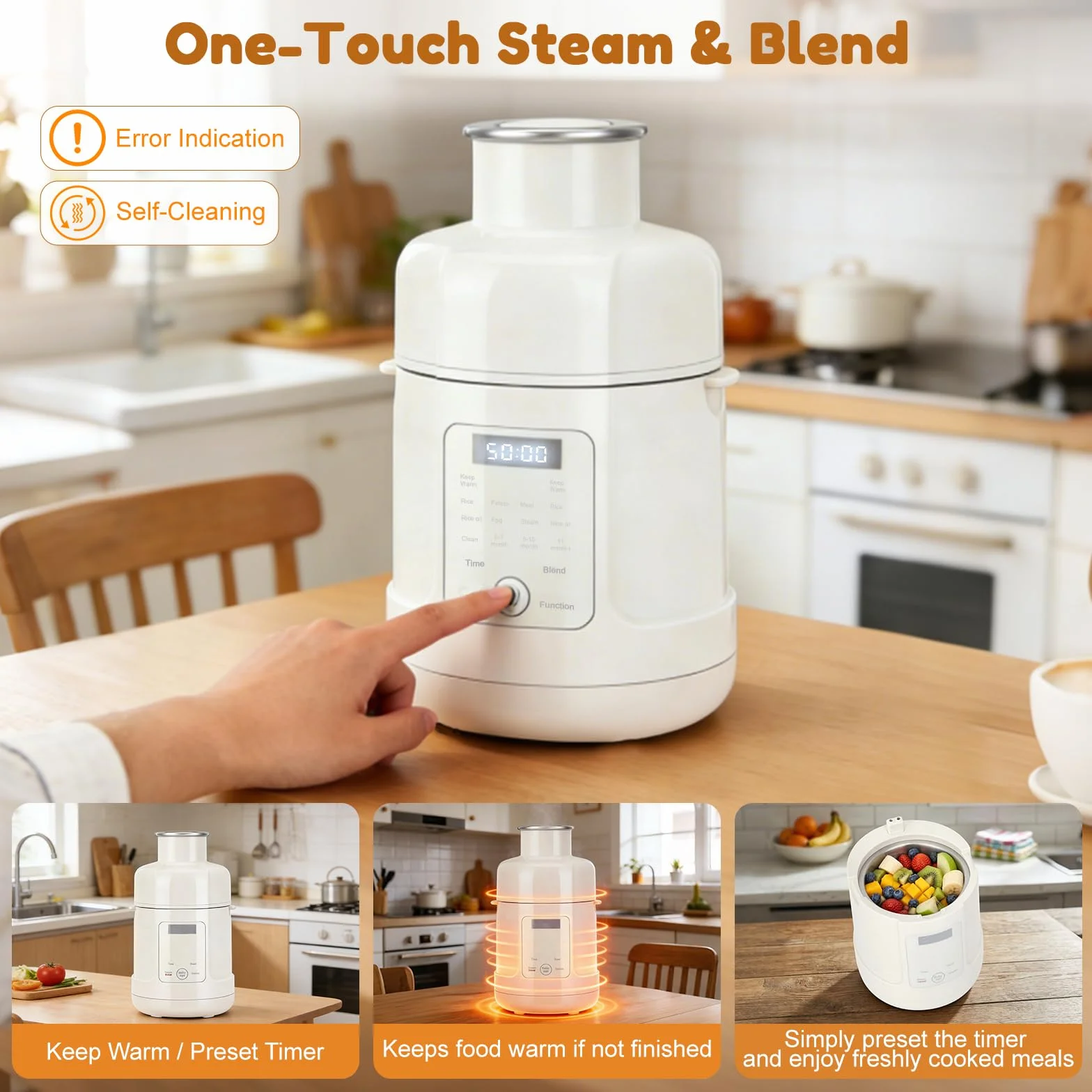Babynahrungszubereiter 500 W – All-in-One-Gerät: Dampfgarer, Mixer, Wärmer & Timer für alle Entwicklungsstufen – Touchscreen, Automatikprogramme & Selbstreinigungsfunktion