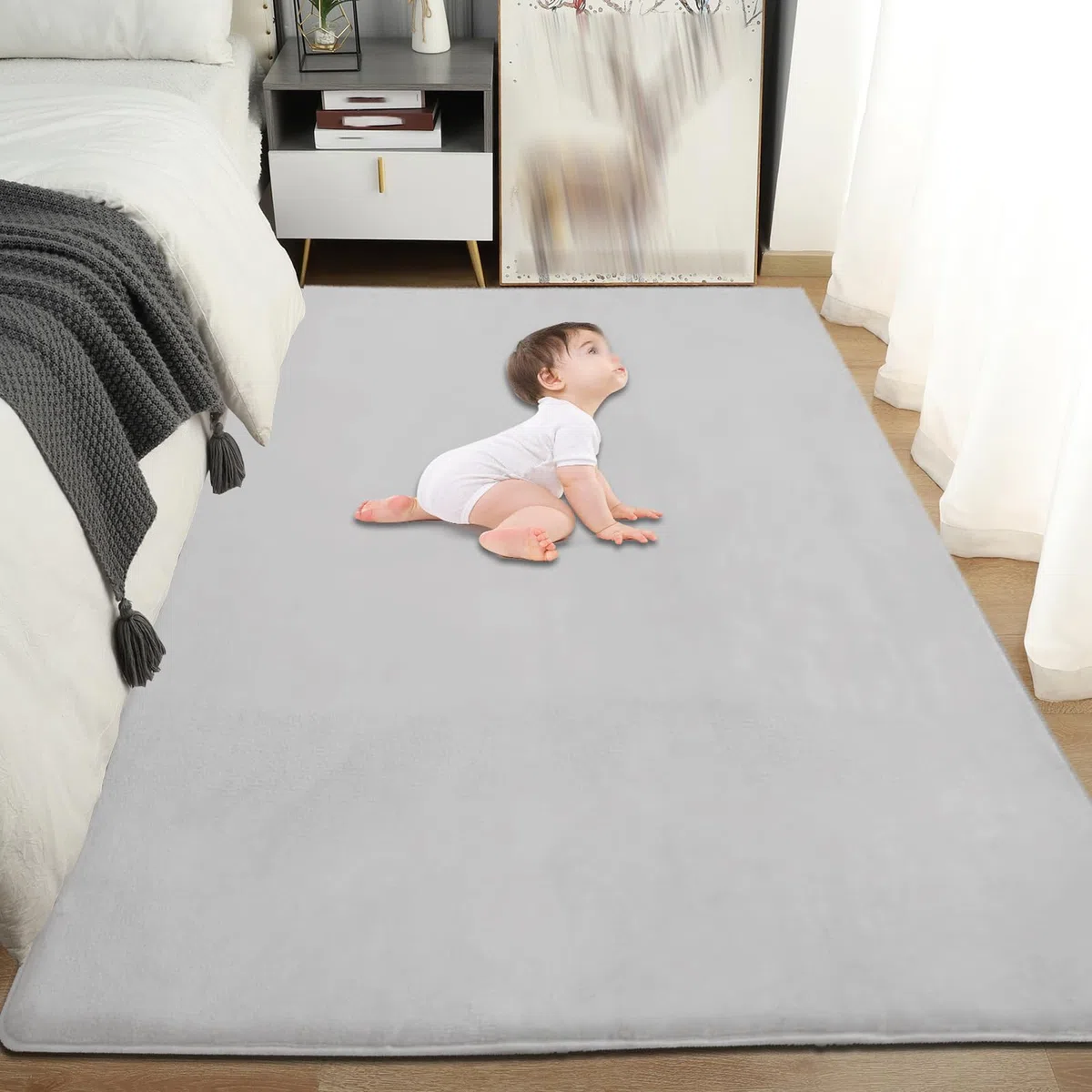 2cm Dicke Krabbelmatte Baby Spielteppich Rutschfester Tatami Matte 160 x 160 cm Extra dick und Spielmatt, Silbergrau Teppich für Wohn und Kinderzimmer