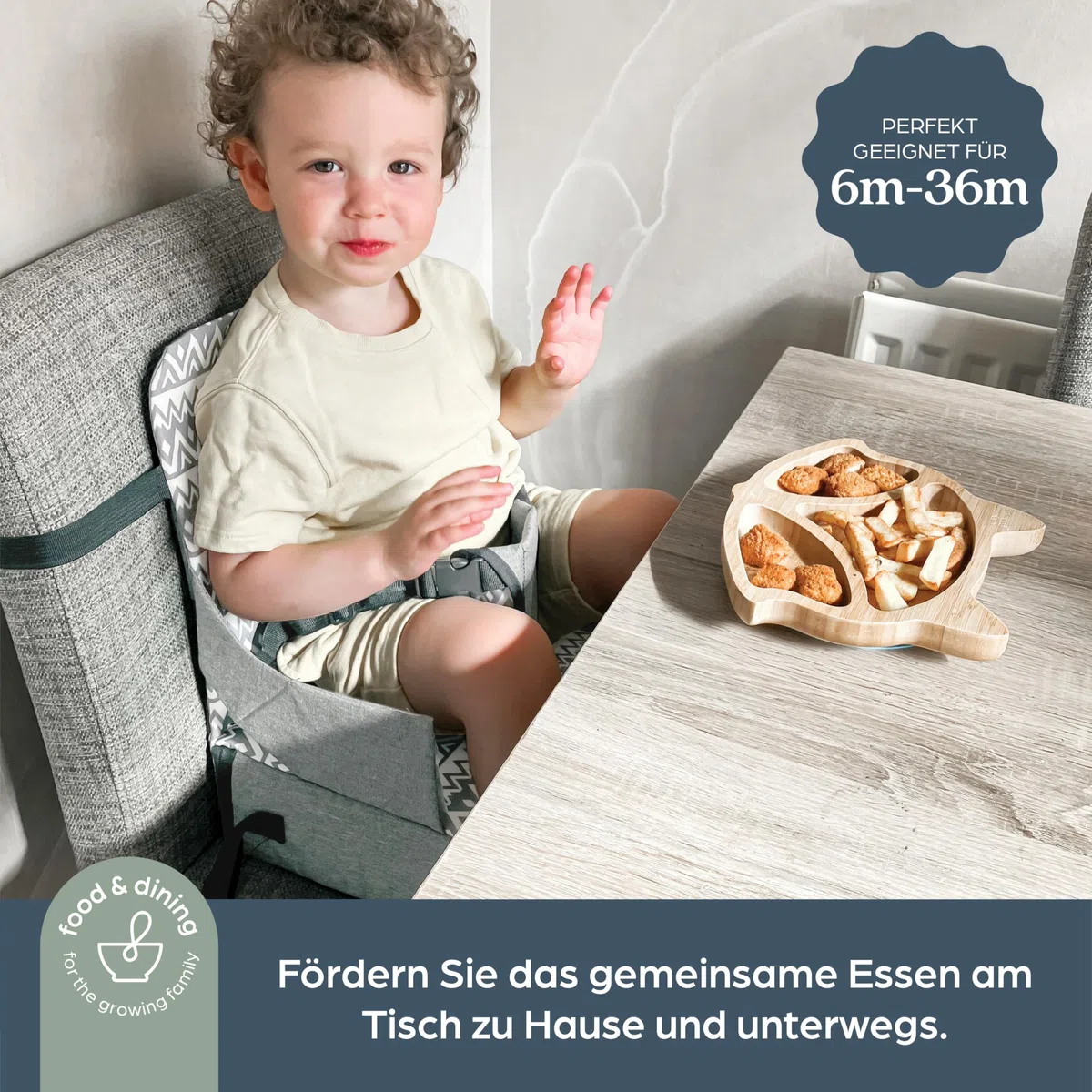 Dreambaby G6040 On-The-Go Kinder-Sitzerhöhung, tragbare Sitzerhöhung für Hochstuhl mit praktischen Staufächern, passend für die meisten Esszimmerstühle, leicht, kompakt und reisefreundlich