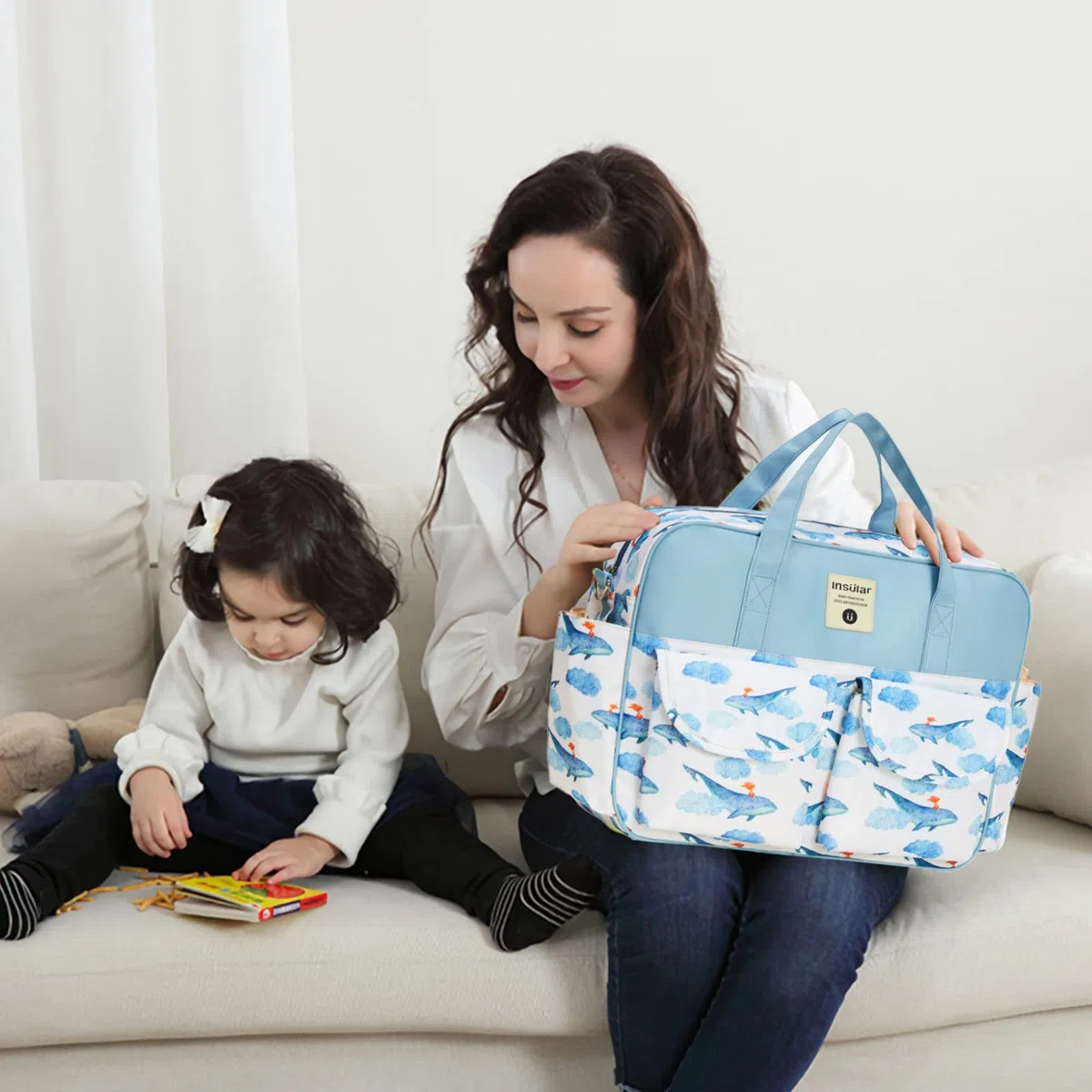 SONARIN Stilvolle Große Kapazität Baby Wickeltasche,Wasserdicht Tragbare Reise Wickeltasche Umhängetasche Tragetasche Henkeltaschen Babytasche mit Schultergurte & Wickelunterlage