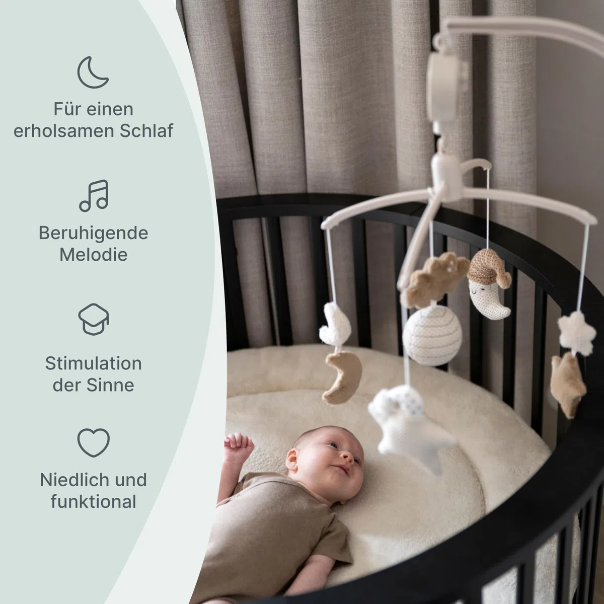 Baby's Only - Musik Mobile Baby Heaven - Mit gestrickten Figuren - Baby Spieluhr mit Musik - Einfach anzubringen - Mobile Baby mit Musik - Für Jungen und Mädchen - Clay/Warm Linen