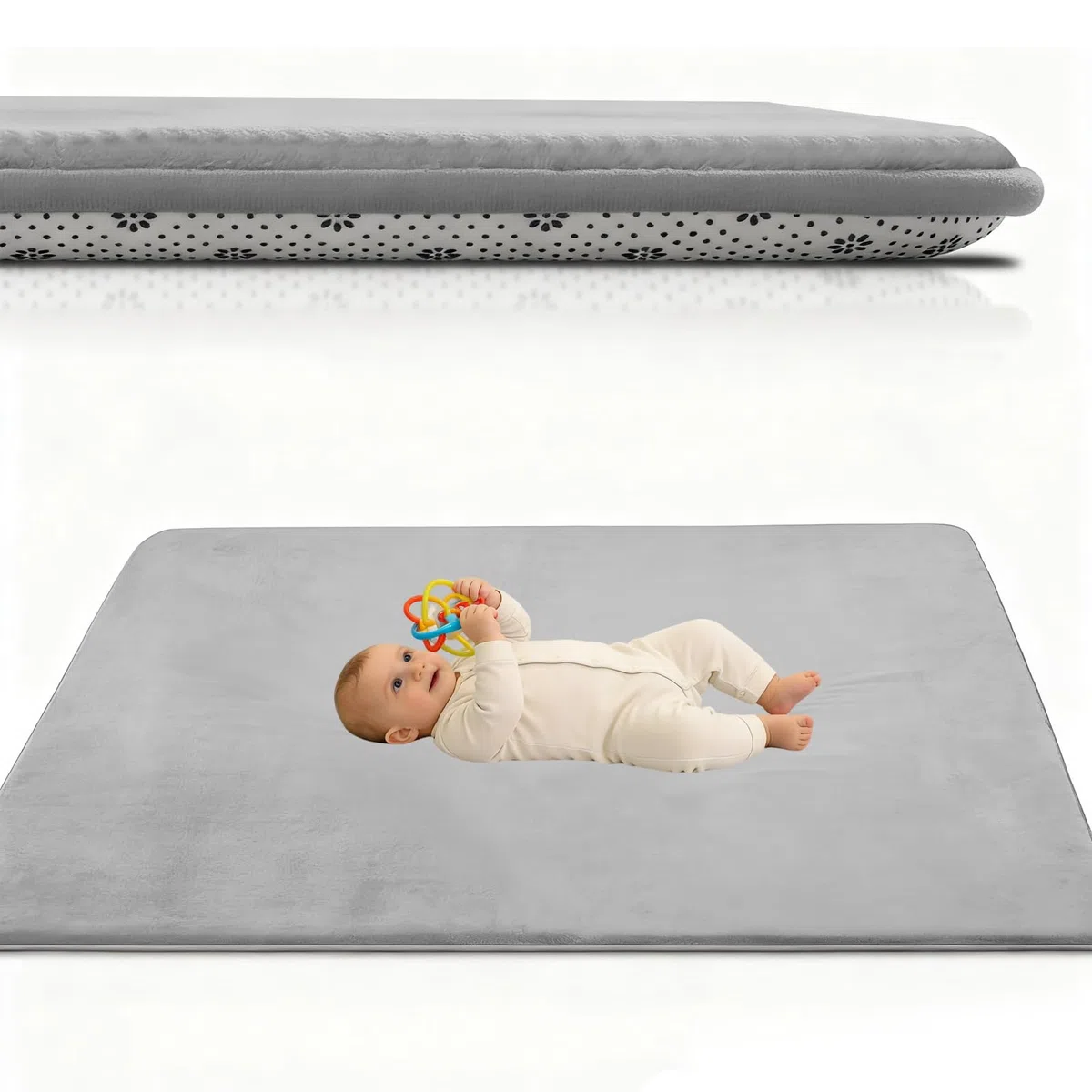 Spielmatte Baby 140 x 200 cm Silbergrau Krabbelteppich Baby, 2.5cm Dicke Krabbelmatte Memory Foam Kinderteppich, Teppich Kinderzimmer, Krabbeldecke Baby Rutschfester Spielteppich Baby