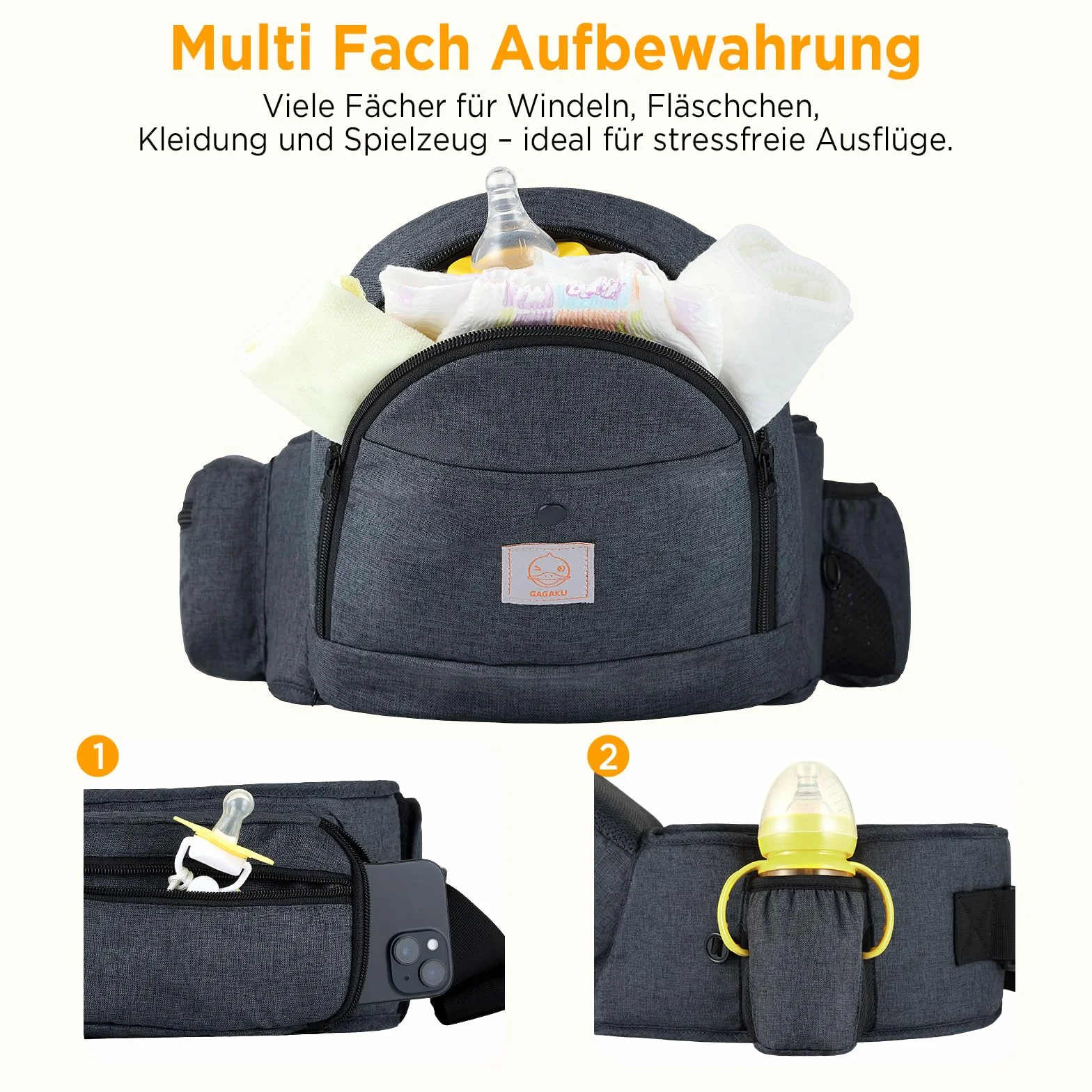 GAGAKU Baby Hüftsitz Babytrage ErgonomischeBaby Hüfttrage Leicht Tragehilfe Baby mit Stauraum für Kinder 0-36 Monate Neugeborenes - Dunkelgrau