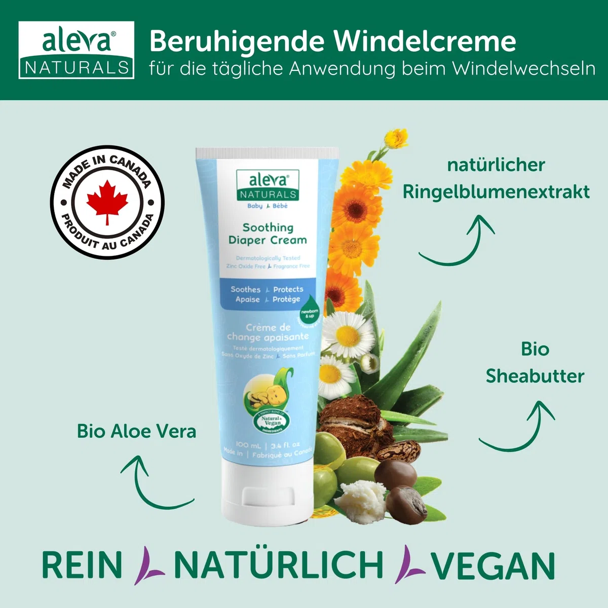 Aleva Naturals Newborn Baby Set – 100% natürliche Pflege für die empfindliche Haut Ihres Babys, hypoallergen, ohne Parabene & Sulfate, enthält Shampoo, Lotion, Windelcreme & Feuchttücher