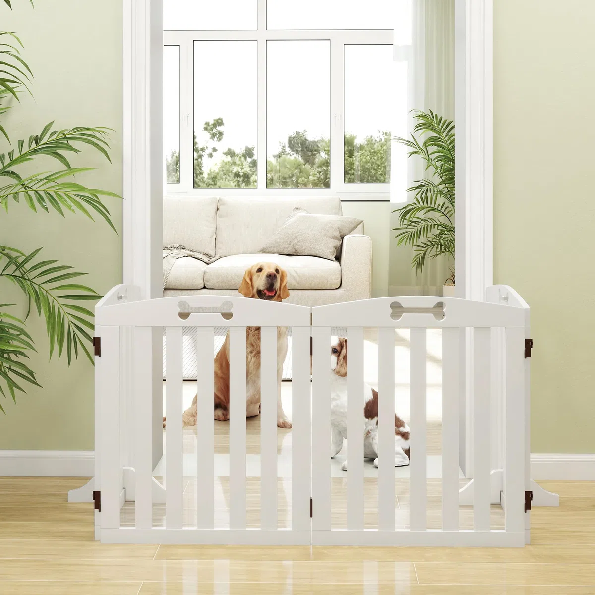 PawHut Absperrgitter Hund Klappbar mit Füßen 207,5 x 61 cm 4 Paneelen Weiß | Freistehendes Schutzgitter, Klappgitter für Katzen, Treppenschutzgitter, Türschutzgitter, Treppengitter, Treppen, Türen