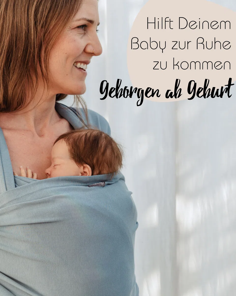 Hoppediz Elastisches Baby-Tragetuch - für Neugeborene ab Geburt (2-9 kg) - aus Bio-Baumwolle - Salbei 4,60 m, Grün