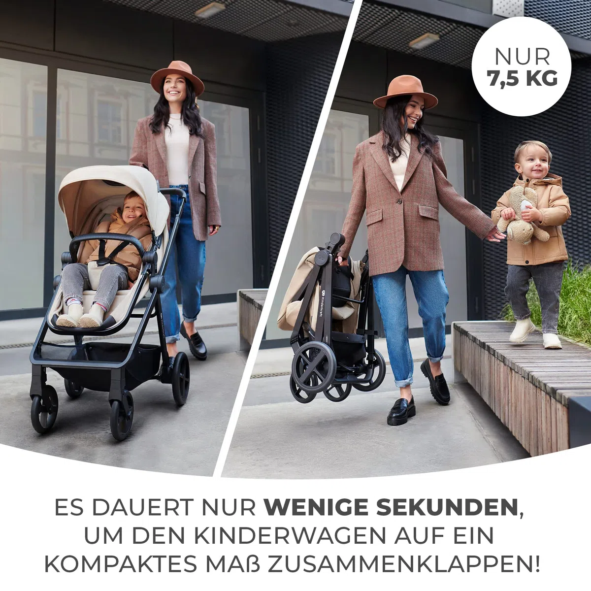 Kinderkraft 4 in 1 Kombikinderwagen Komplettset bis 22 kg mit Babyschale Regenschutz Fußsack wasserfestes Verdeck UPF50+ Schwarz