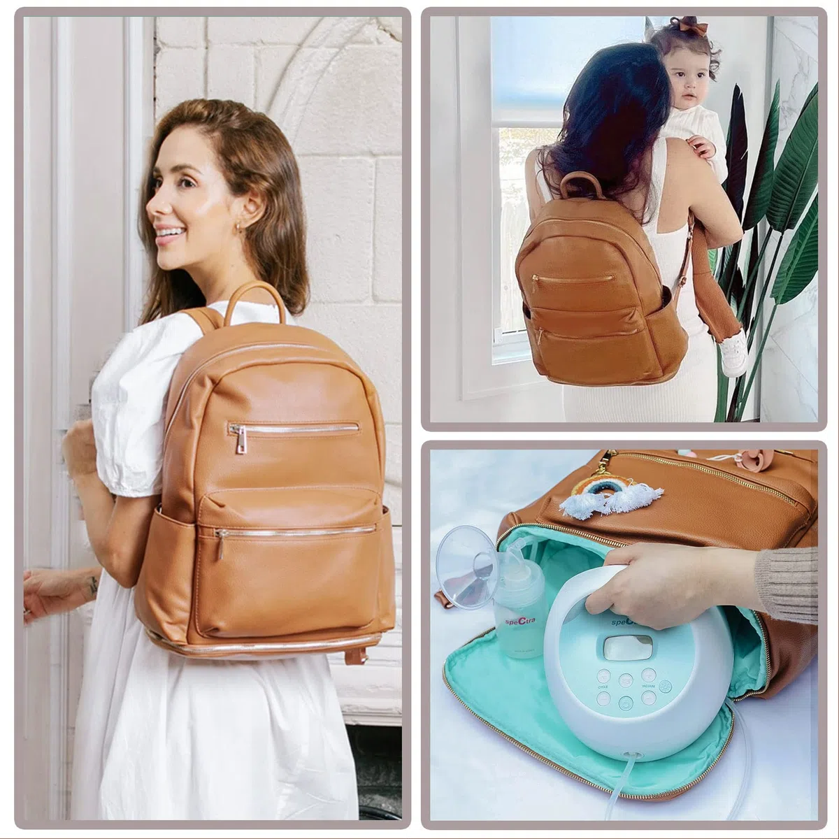 MOMINSIDE Wickeltaschen-Rucksack, Leder-Rucksack, passend für die meisten Milchpumpen, Milchpumpentasche, Muttertasche