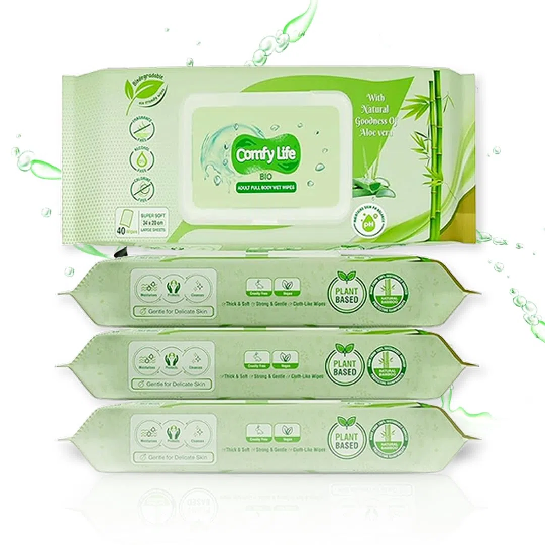 Comfy Life Biologisch abbaubare Ganzkörper-Feuchttücher für Erwachsene, groß, luxuriös, umweltfreundlich, frisches Gefühl, spülfrei, parfümfrei, Bettbad, Intimpflege, weiche Tücher (4 Packungen (160