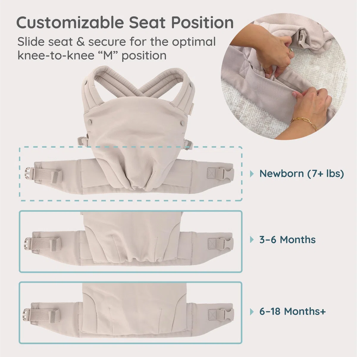 Infantino Honey Blossom Airy Babytrage, Ergonomisch, M-Position, Gleitsitz, Kreuzträger, 3,2–18,1 Kg, Moon Beam