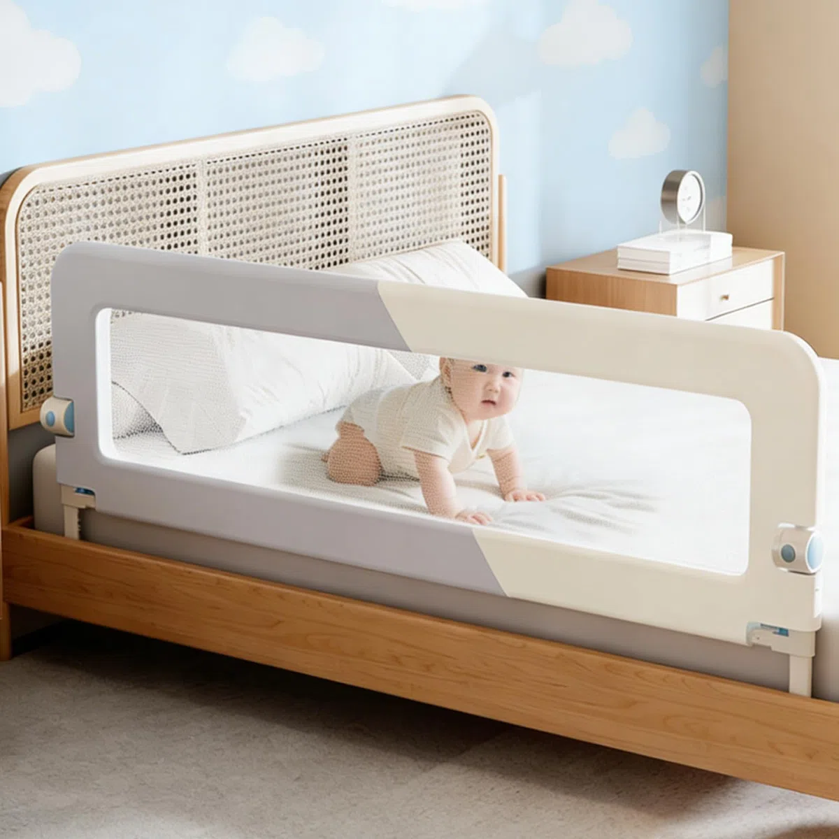 200cm Rausfallschutz Bett, Höhenverstellbar Bettschutzgitter Baby | Rausfallschutz Boxspringbett, Bettgitter Klappbar, Bett Rausfallschutz für Baby und Kinder, Schnelle Montage
