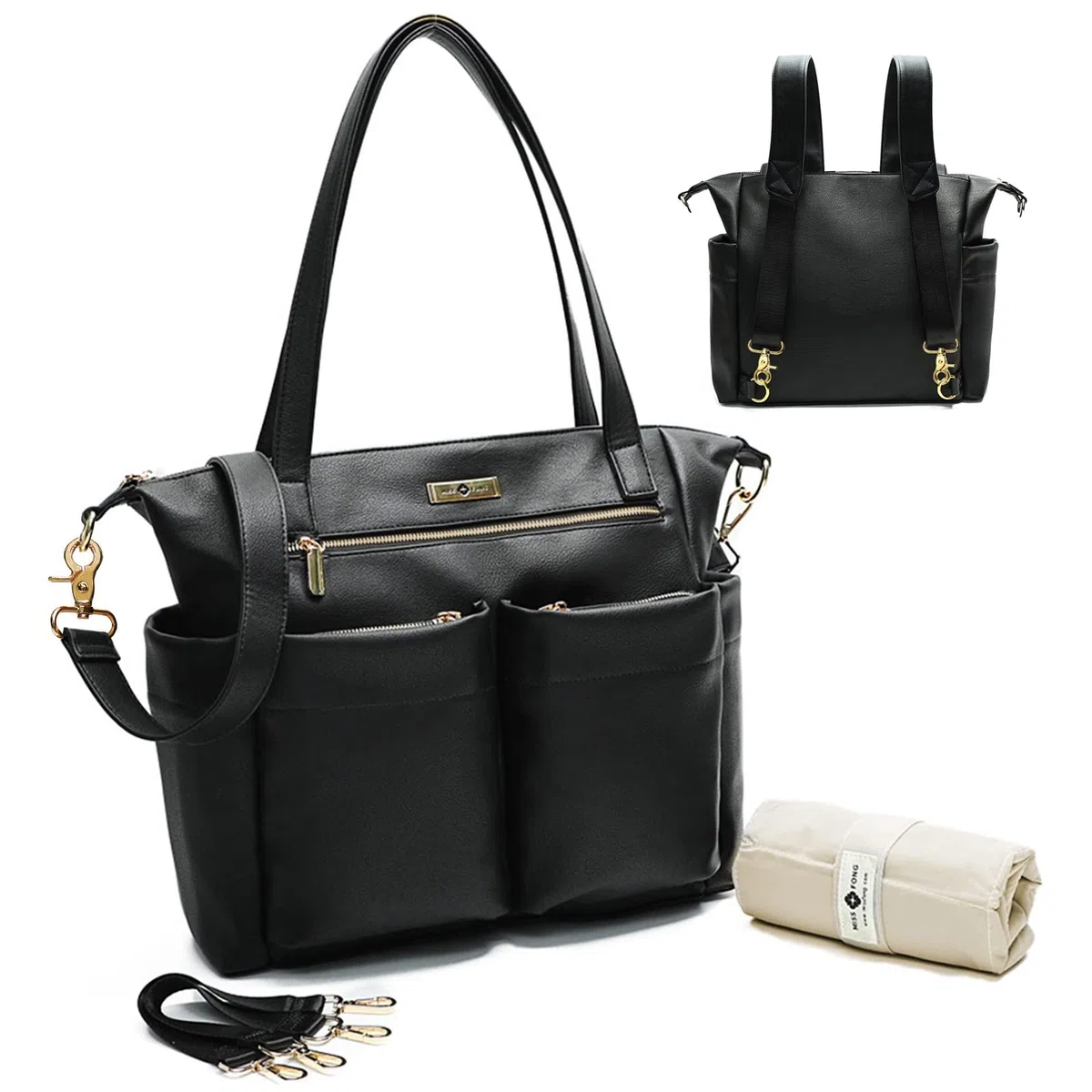 MISS FONG Baby Wickeltasche Wickelrucksack Kinderwagen Tasche Große Rucksack Kliniktasche Geburt Mama Tasche Bag lässig Babytasche Mit Wickelunterlage für Unterwegs -Schwarz