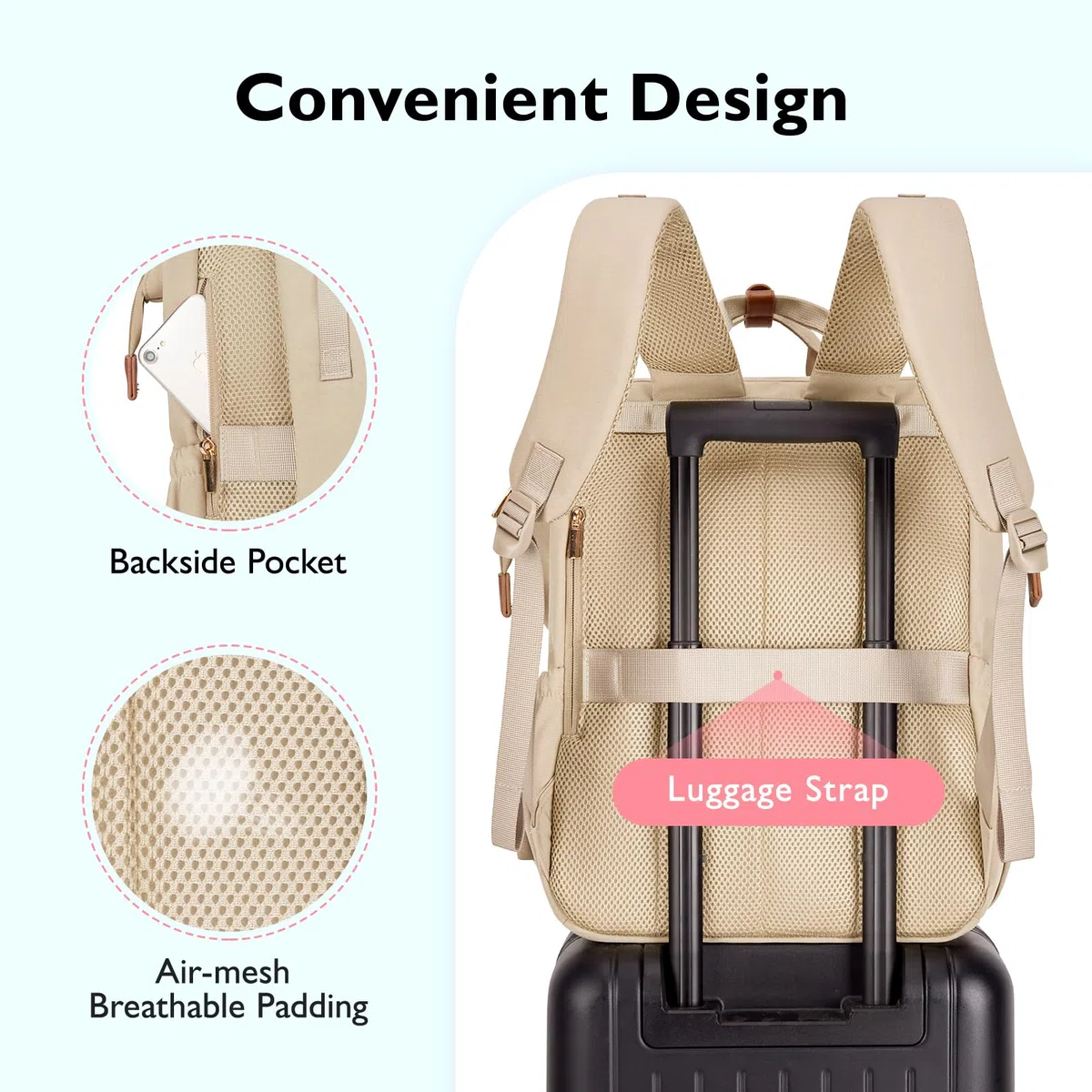 mommore Wickelrucksack, Milchpumpenrucksack für Medela Spectra S1, S2, Milchpumpenrucksack für berufstätige Mütter mit 15,6-Zoll-Laptopfach, Beige