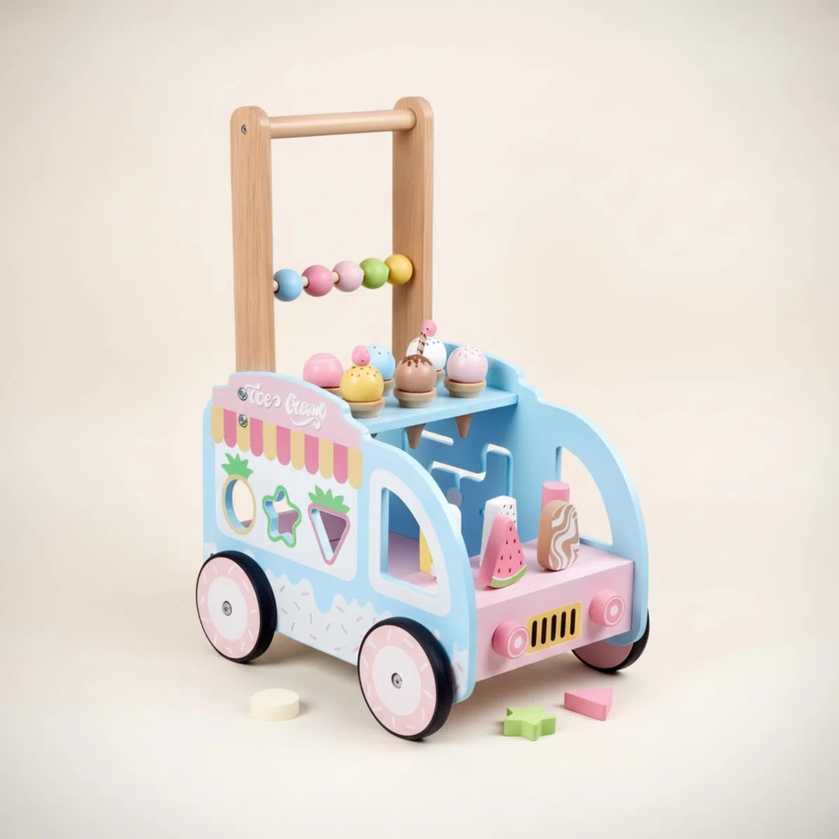Children Lernlaufer Lauflernwagen Holz Interaktives Eiscreme-shop Motorikspiel mit Formsortierpanel für Kinder Lernen Fantasievolle Spielzeit Aktivitäten