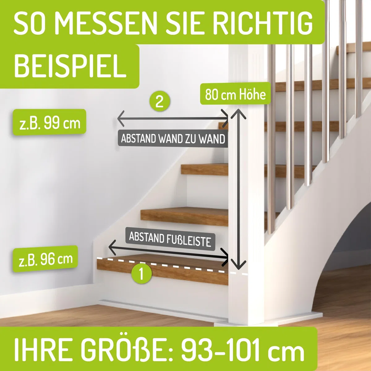 BOMI TÜV GS Siegel Treppengitter für Kinder Merle | Zum Klemmen | 90 Stop | Schließt automatisch | Kinderschutzgitter Weiss öffnet in beide Richtungen | Tür- & Treppenschutzgitter | Breite 145-153 cm