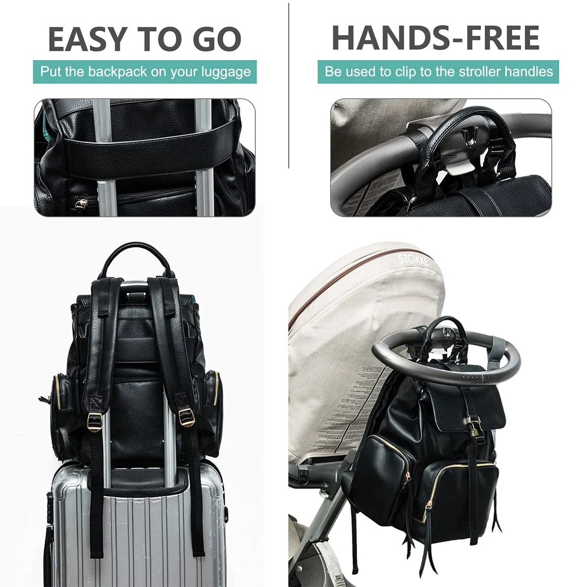 MISS FONG Baby Changing Bag Backpack Leather Nappy Changing Backpack Diaper Bags with Insulated Pockets Baby Bags for Mom and Dad, maternity bag