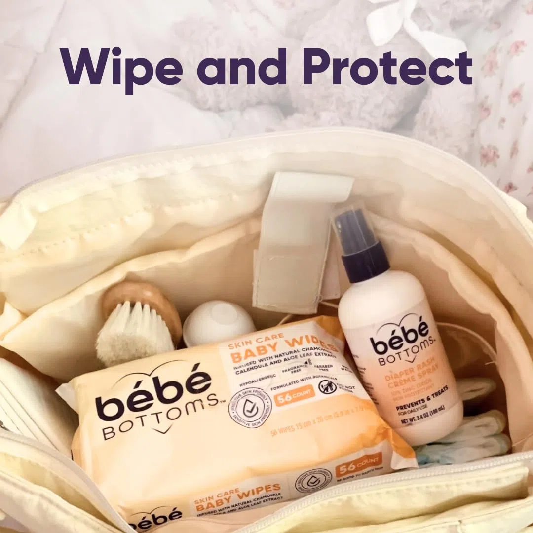 Bébé Bottoms Hypoallergenes Gesichtstuch und Baby-Feuchttücher – parfüm- und parabenfrei, empfindliche Haut – Reiseutensilien, Baby-Essentials – ideal für Familien unterwegs (56 Stück)