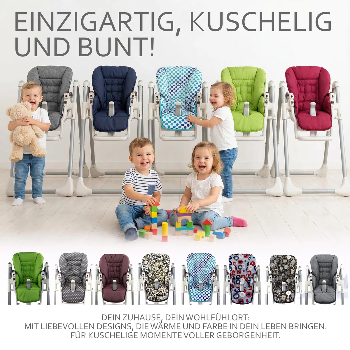Ersatzbezug Sitzkissen [Bezug für Hochstuhl] kompatibel mit Peg Perego Prima Pappa DINER (dunkelgrau meliert)