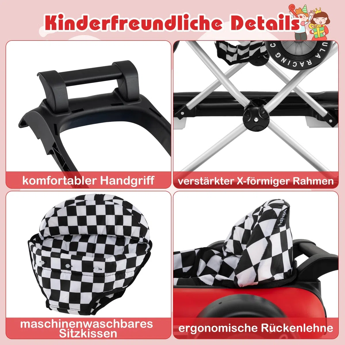 FANTASK 4 in 1 Lauflernhilfe, Lauflernwagen klappbar mit einstellbarer Höhe, mit Lenkrad & Spieluhr, Laufwagen mit Rädern für Baby von 6–18 Monaten