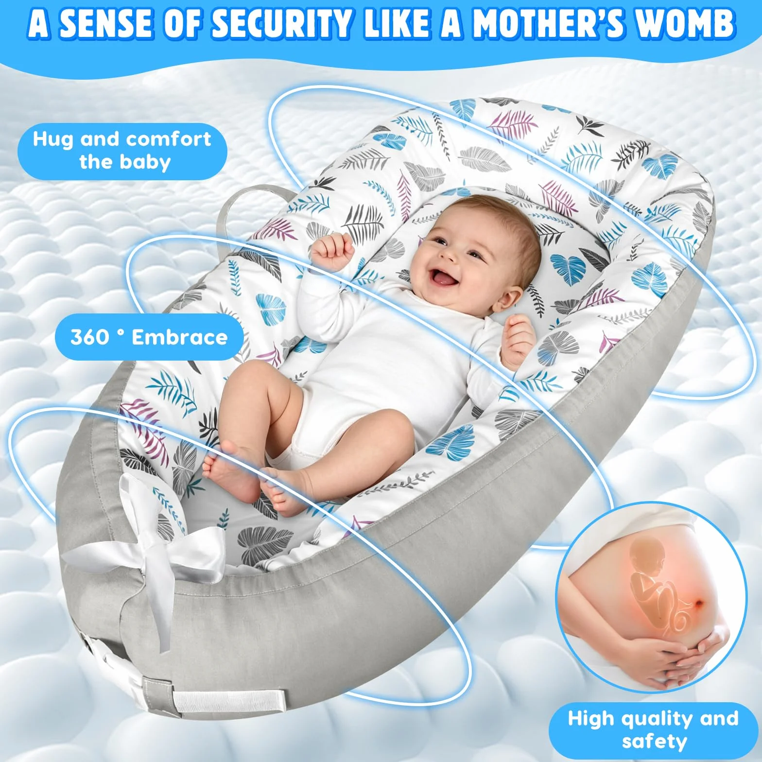 Babynestchen Neugeborene, Nestchen Baby 90x50 cm, Weich Und Bequem, 100% Baumwolle, Zweiseitiges Babybett, Tragbares Babynest mit Tragegriff, für Jungen Und Mädchen Von 0 Bis 24 Monaten