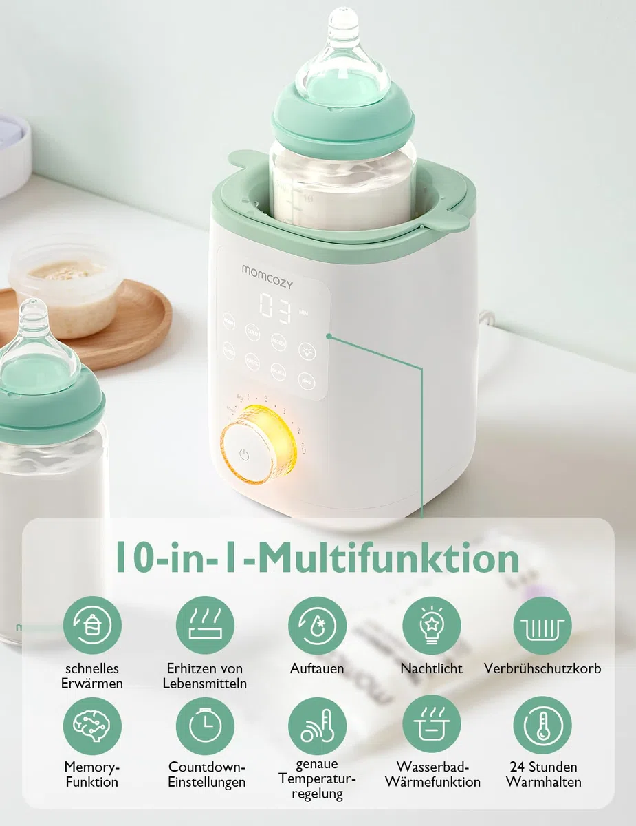Momcozy Flaschenwärmer Baby | präziser Temperaturkontrolle & Nachtlicht | 9-in-1 Faschenwärmer | Schnellaufheizung, automatische Abschaltung | Flaschenkompatibilität für Weithalsflaschen & Babykost
