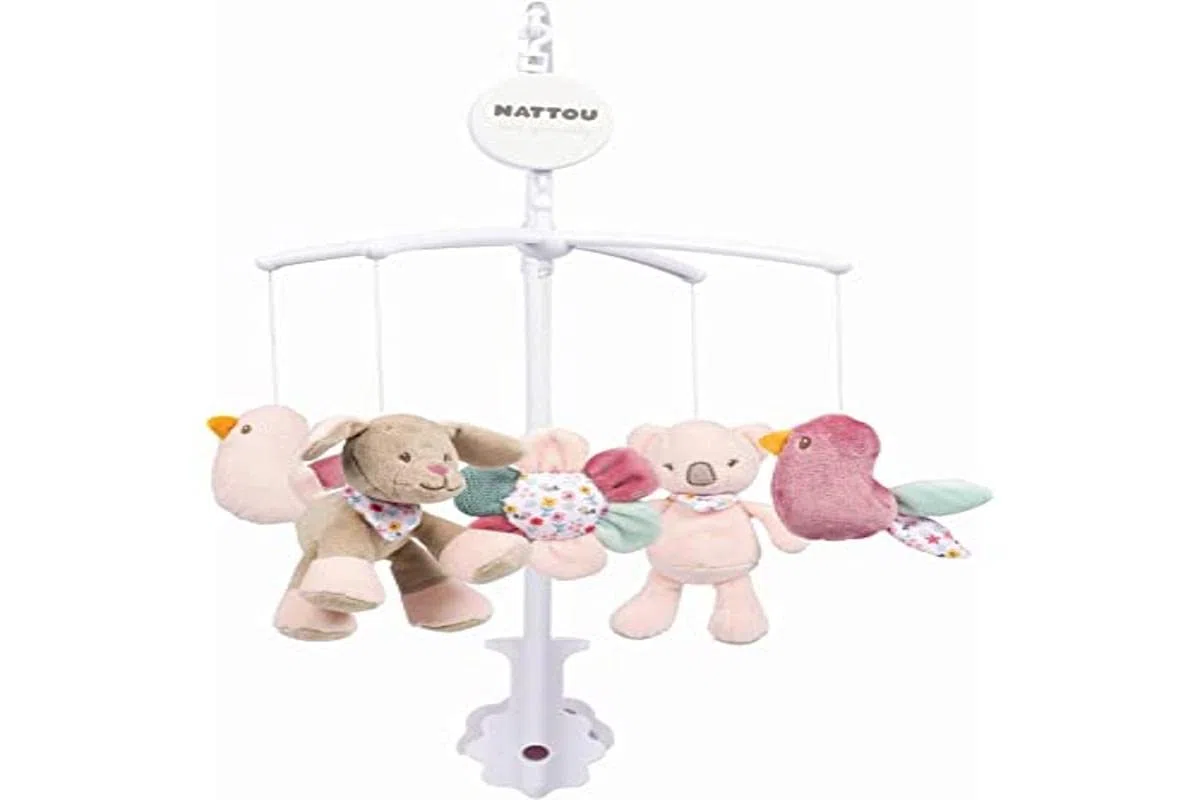 Nattou Mobile mit Spieluhr Iris und Lali, Sanftes Wiegelied "La-Le-Lu", 48 x 7 x 15 cm, Beige/Rosa/Grün 631310