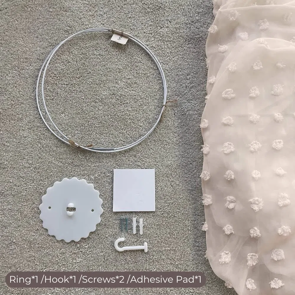 Wonder Space Elegantes Baldachin Mädchen Betthimmel mit Pompons und Moskitonetz für Kinderbett und Babybett – Dekoratives Prinzessin Zelt, Kinderzimmer Hängevorhang und Leseecke, Beige