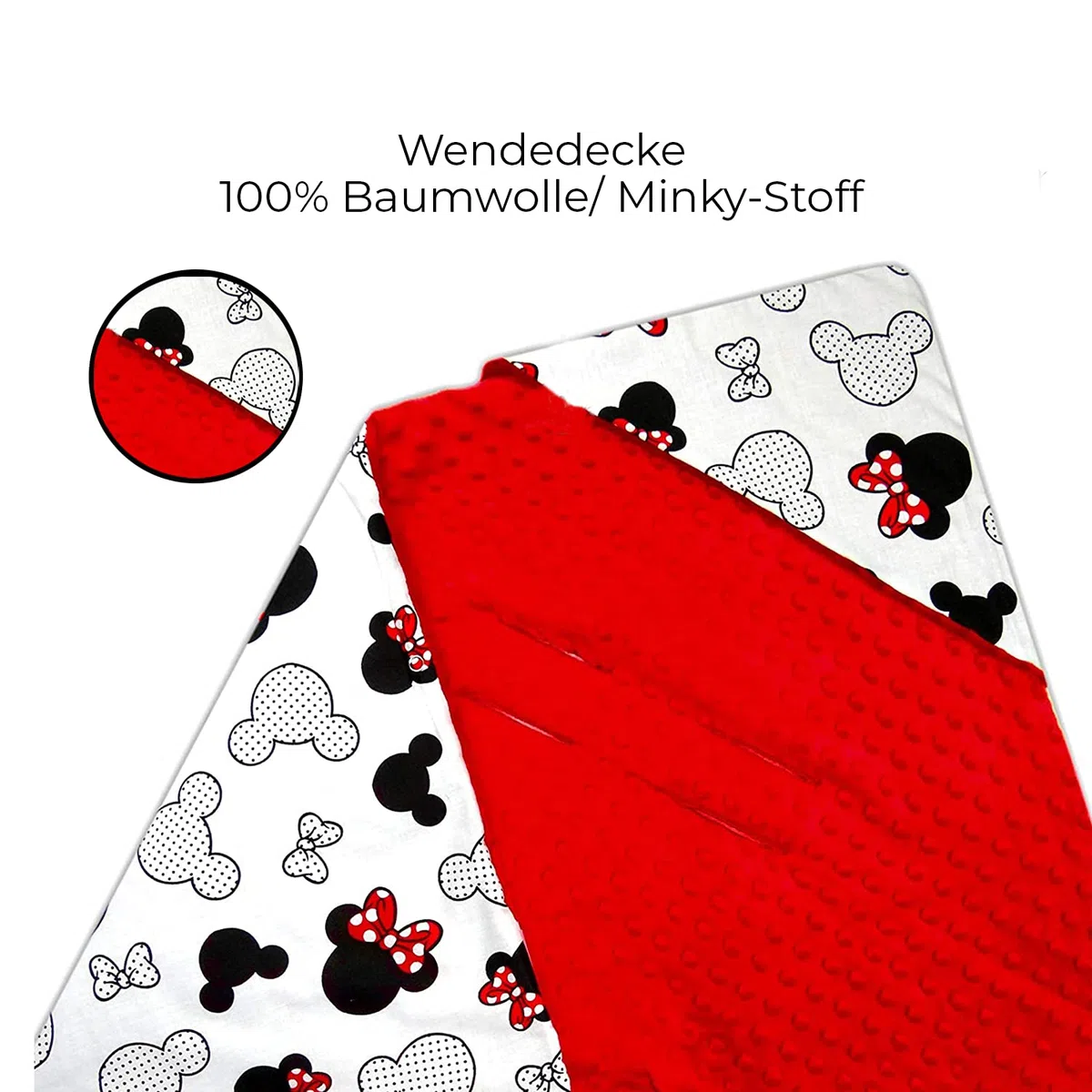 Welt der Träume Doppelseitige Einschlagdecke für Babyschale Autokindersitz Buggy Kinderwagen 90x90cm - universal Baby Decke (z.B. Maxi-Cosi/Cybex/Römer) (Auto Einschlagdecke - Miki Weiss -Minky rot)