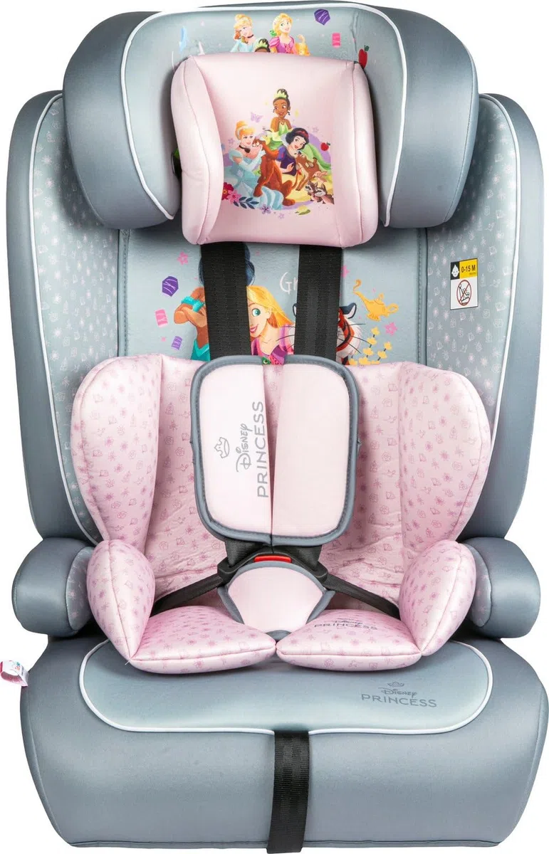 Disney Princesses I-Size R129 Autositz. Kindersitz mit einer Höhe von 76 bis 150 cm. Einstellbare Kopfstütze und Polsterung.