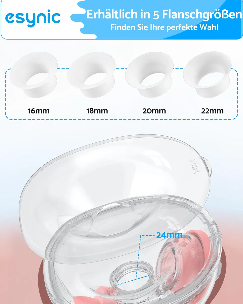 eSynic Tragbare Milchpumpe Elektrische Handsfree Brustpumpe mit Akku und leiser Funktion Doppelseitige Breast Pump mit 4 Modi und 15 Stufen Einfach zu Reinigen 210ml Kapazität Abpumpen für Mütter Rosa