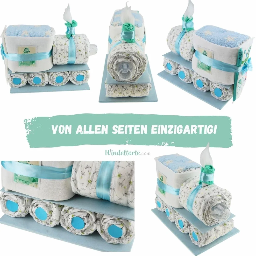 com – Windelzug für Jungen | Windelzug in Blau - inkl. 29 LILLYDOO Windeln | Geschenk zur Geburt | Taufgeschenk | Geschenk zur Babyparty – Handgefertigte Windeltorte (Junge)