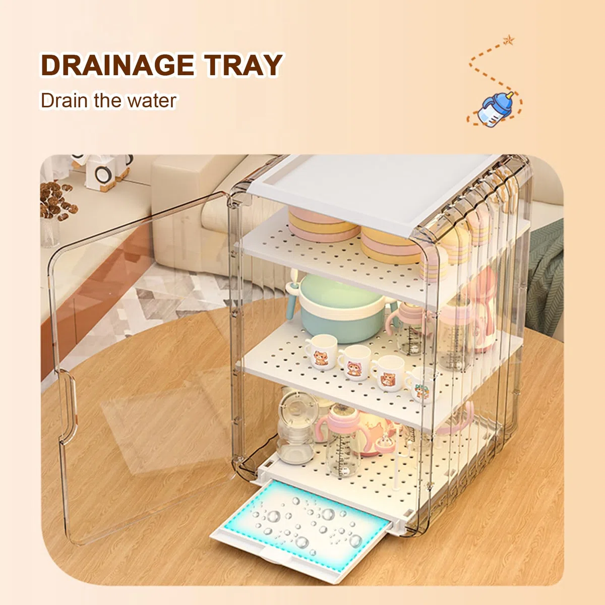 Aufbewahrungs-Organizer für Babyflaschen, Besteck, groß, staubdicht, transparent, Flaschenhalter für Tisch, Kühlschrank, Kinderzimmer, Schlafzimmer, Schrank, Schlafsaal, Badezimmer, Küche