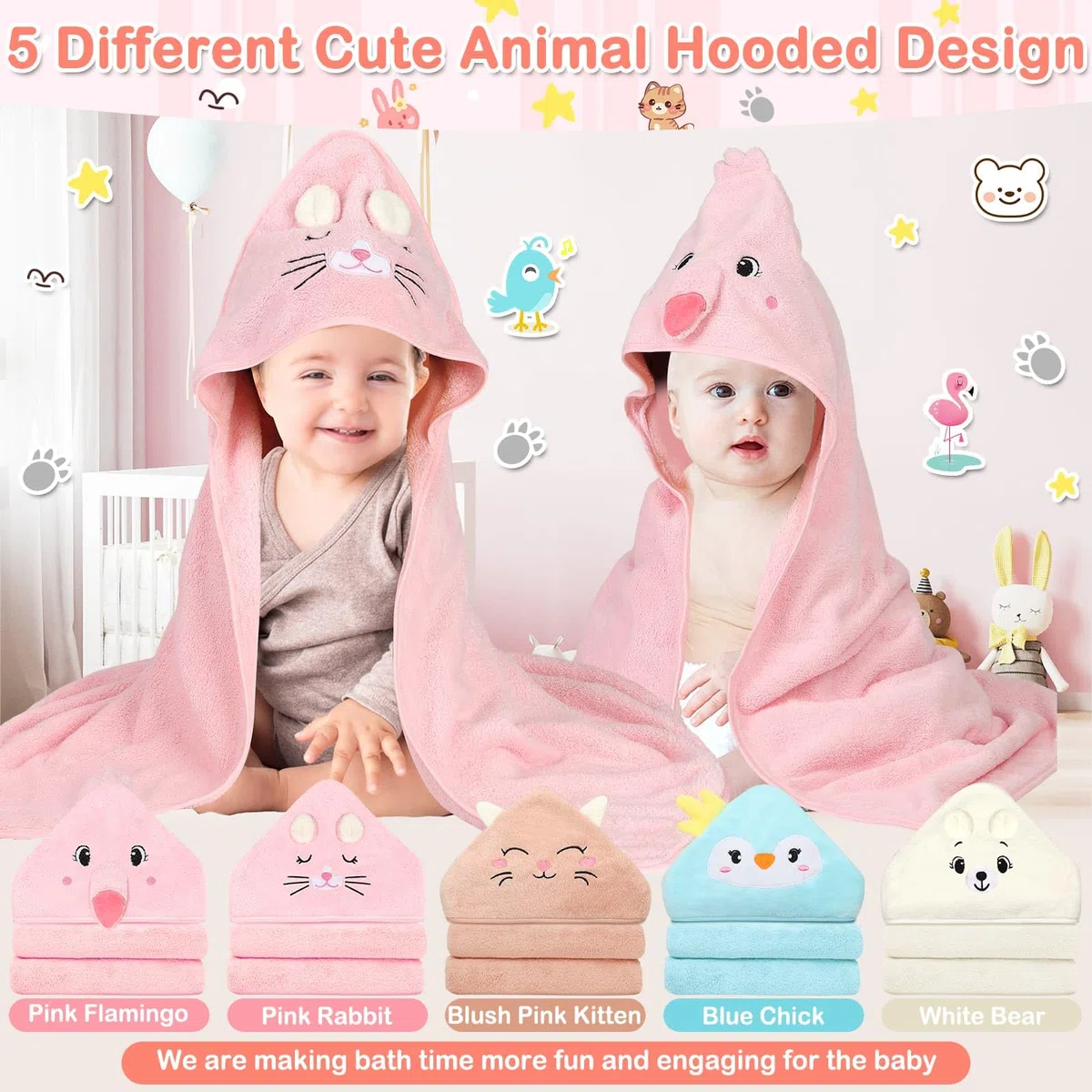 Babyhandtücher mit Kapuze, 5 Stück, weiche Baby-Badetücher mit Kapuze für Babys, 10 Stück Baby-Waschlappen für Neugeborene, Kleinkinder und Kinder, ultra saugfähig, beste Geschenke für Jungen und