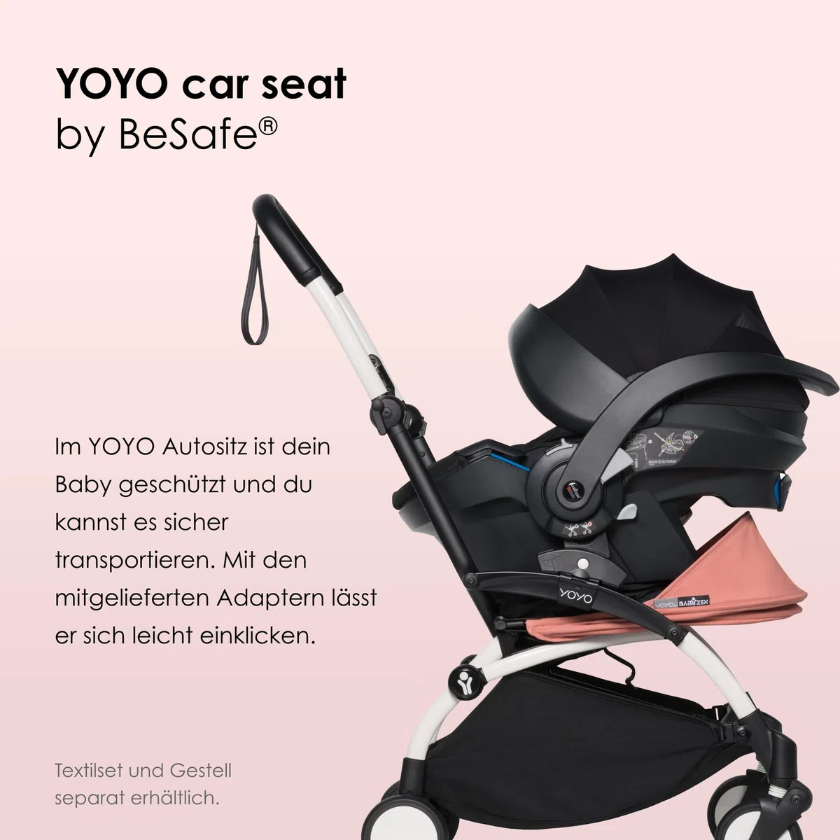 BABYZEN YOYO Autositz von BeSafe - Geeignet für Kinder von 0-12 Monaten - Ergonomischer Griff mit drei Tragepositionen - Inklusive Schutzhülle & zwei Adaptern für die M-Version