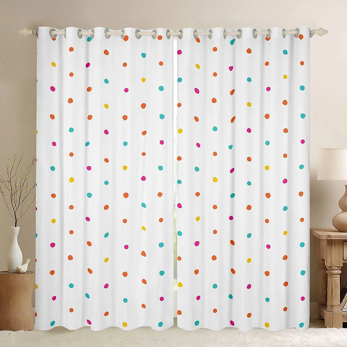Tbrand Kinderzimmer-Vorhang, bunt, gepunktet, luxuriös, hypoallergen, für Jungen und Mädchen, leichte Mikrofaser, 66 x 72 cm