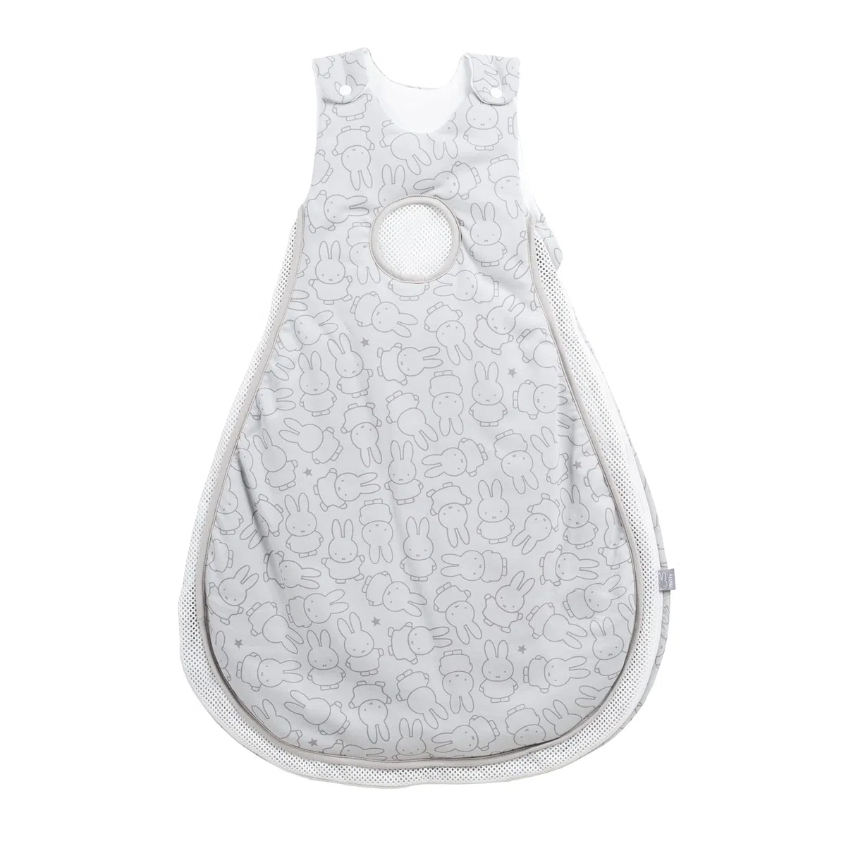roba Babyschlafsack 74/80 cm Air PLUS miffy + Strampelsack mit Ärmeln - safe asleep - Schlafsack ganzjährig für Neugeborene - Grau mit Hasen Motiv