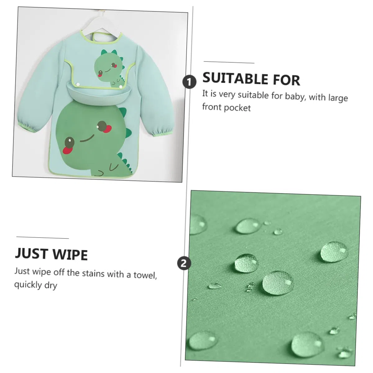 Abaodam 3st Lätzchen Essen Kleidung - Babyschürze Säuglingskittel Zum Essen Spucktücher Bürstenhalter Spielen Sie Kittelschürze Kunstkittel Mit Langen Ärmeln Polyester Green