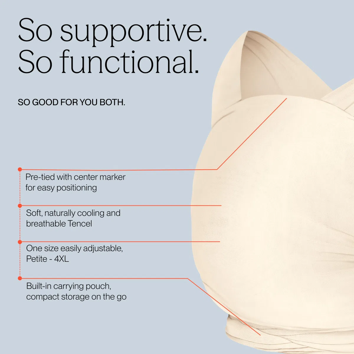 Ergobaby Babytragetuch für Neugeborene ab Geburt bis 11,3 kg, Aura Knit Tragetuch aus recycelten Stoffen, Elastisch und atmungsaktiv, Sling Wickeltuch unisex, Cream