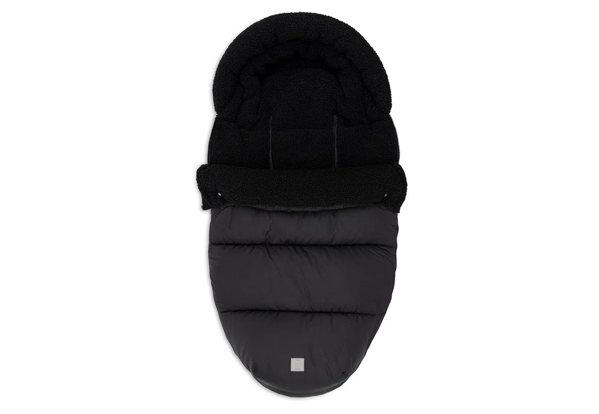 Jollein Fußsack Black - Für Buggy und Kinderwagen - Für 3-Punkt- und 5-Punkt-Gurt - Mit Teddy Gefütterter Fußsack Kinderwagen - Wasserabweisend - Schwarz