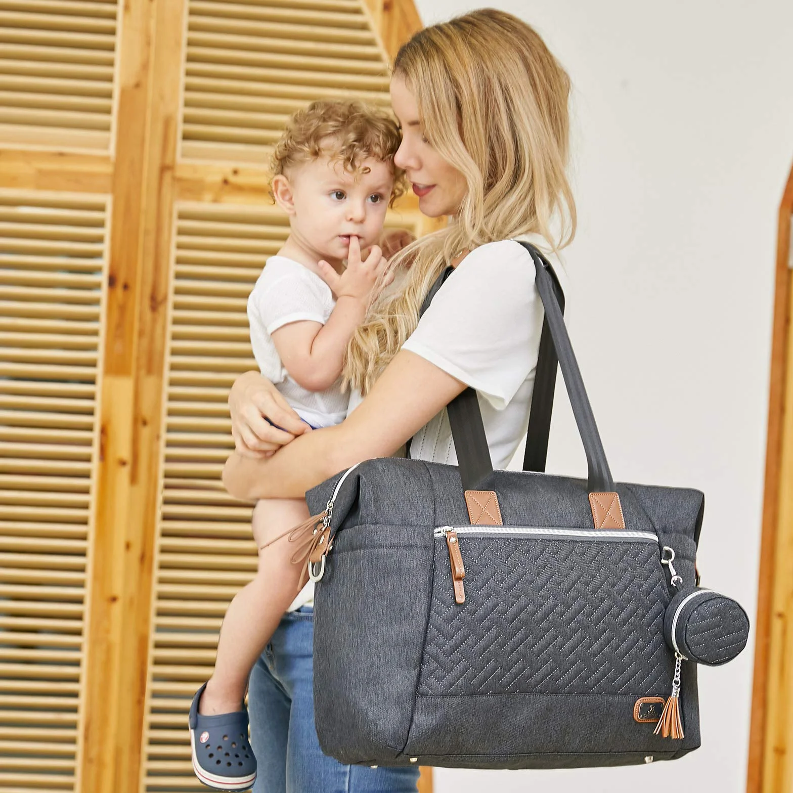 Dikaslon Wickeltasche mit Schnullertasche und Wickelunterlage, Große Reisewindeltasche für Mama und Papa, Multifunktions-Babytasche für Jungen und Mädchen (Dunkelgrau)