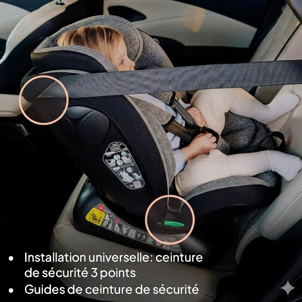 Nania Prato, Kinder Autositz, I-Size, 40-150 cm, Evolutiv von Geburt, bis etwa 12 Jahre, Sicherheitsgurtbefestigung, Verstellbare Kopfstütze und Neigung, Lendenwirbelstütze und Reduzierer