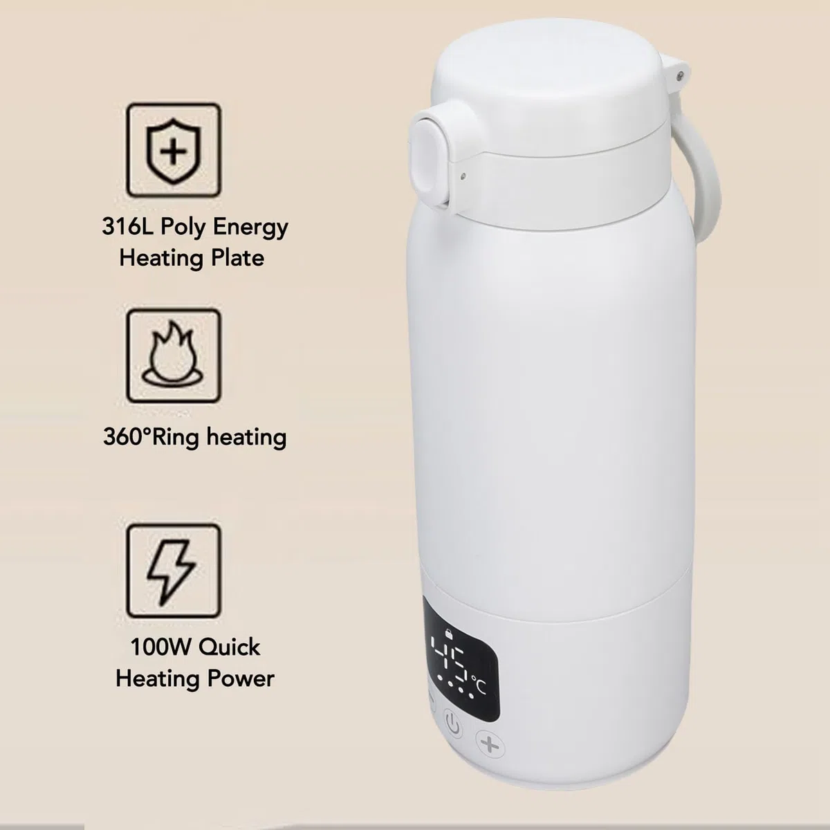 SIXRUN Portable Milk Warmer 500mL – Fast Electric Bottle Warmer for Breast Milk & Water, Stainless Steel 316L Heating Plate, 100W Quick Heating, Compact Travel Design