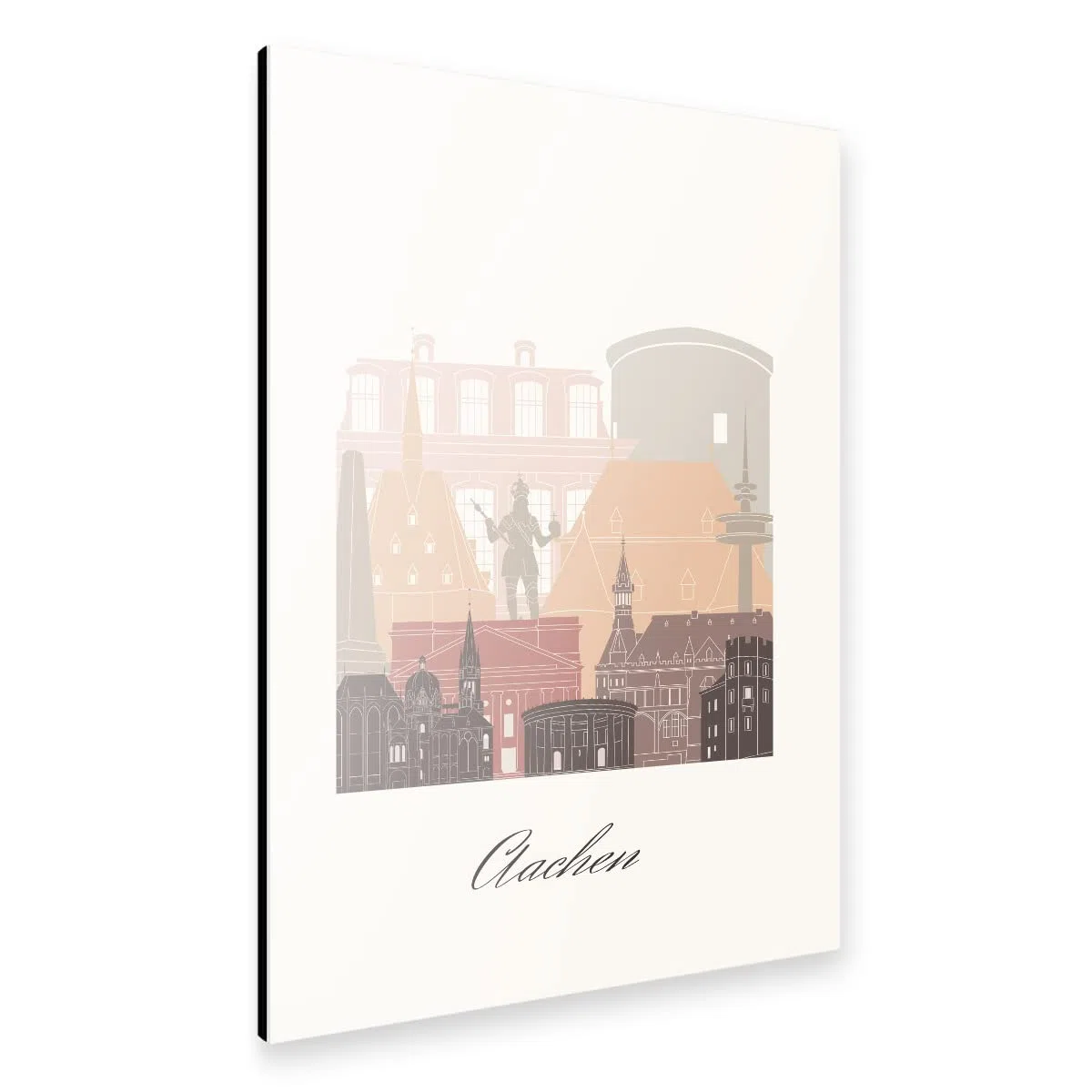 artboxONE Alu-Print 60x40 cm Aachener Skyline in Terrakotta von Künstler GREENGREENDREAMS