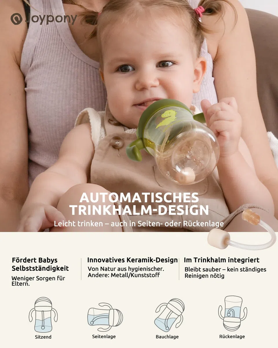 Joypony PPSU Trinklernbecher mit Strohhalm & Gewichtskugel, 266ml (9oz) Baby Trinkflasche Auslaufsicher, inkl. 4 Strohhalme & 2 Reinigungsbürste, Strohhalmbecher ab 6 Monate, BPA-Frei Grün/2 pack