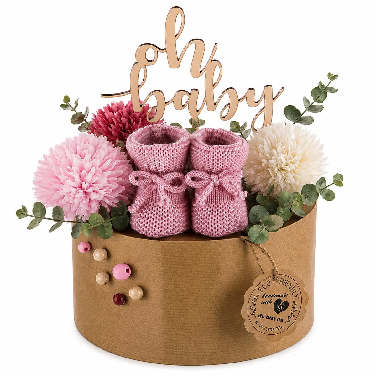 Öko Windeltorte ECO FRIENDLY altrosa – 45 Eco by Naty Öko-Windeln in Kraftpapier ohne Plastikfolie | Geschenk zur Geburt