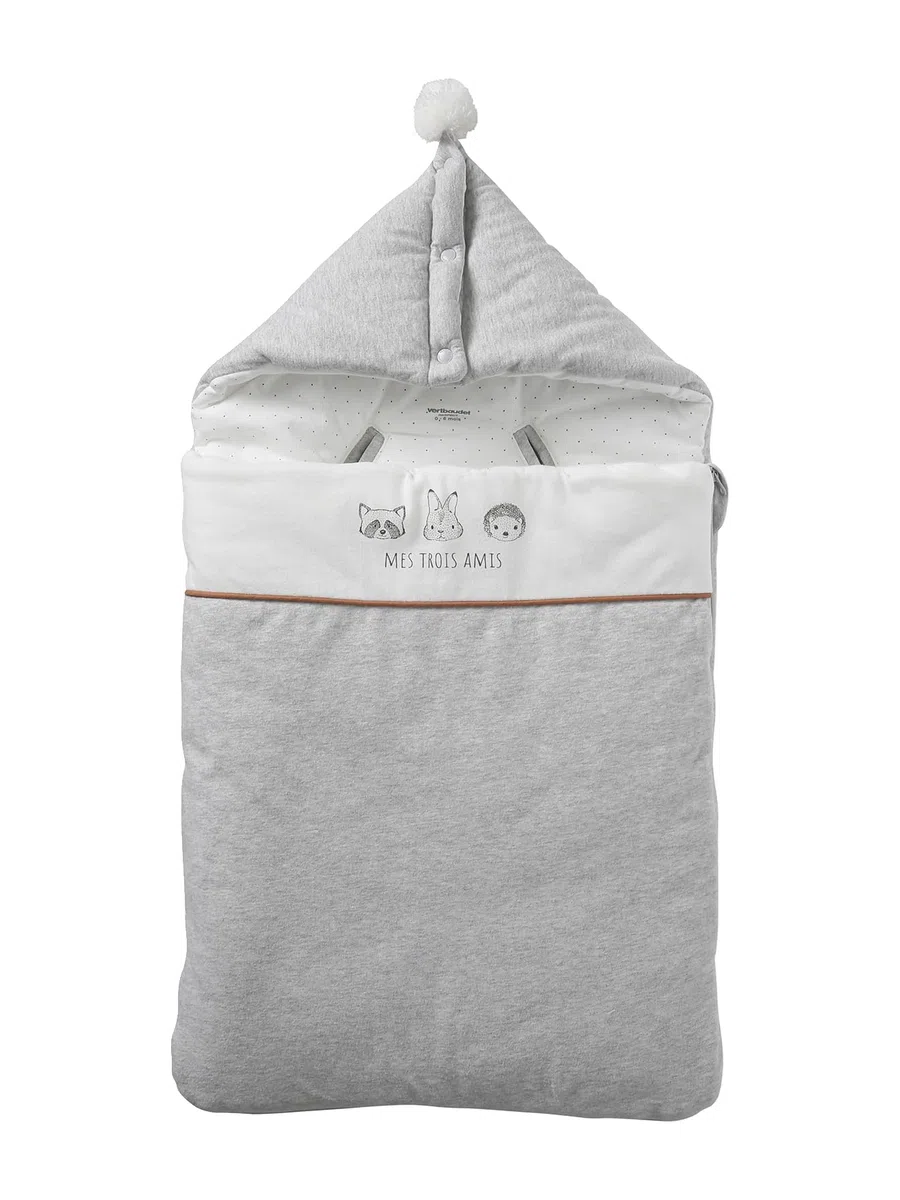 Vertbaudet Baby Ausfahrsack KLEINE Freunde, Bio-Baumwolle hellgrau meliert/wollweiß ONE Size