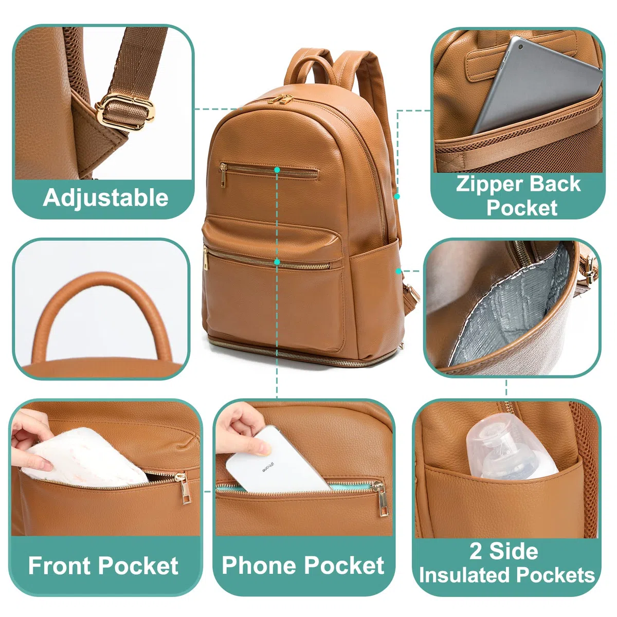 MOMINSIDE Wickeltaschen-Rucksack, Leder-Rucksack, passend für die meisten Milchpumpen, Milchpumpentasche, Muttertasche