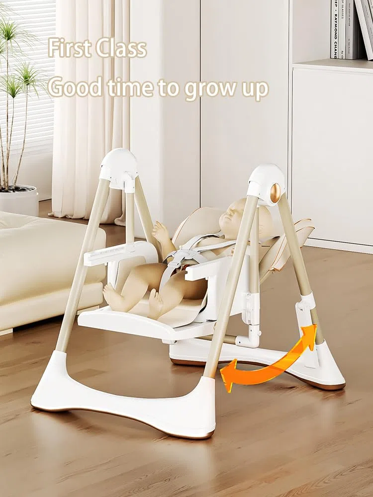 Magic ZC PU-Leder Baby Hochstühle Baby-Hochstuhl Kleinkind-Esszimmerstuhl mit Verstellbaren Höhen und positionen Multifunktional Faltbar Umwandelbar mit Abnehmbaren Doppeltabletts (8121 Khaki)